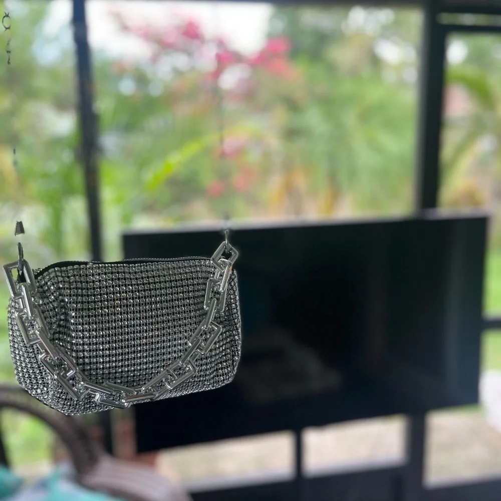 Silver Rhinestone Chainmail Evening Bag - Picture 4 of 6